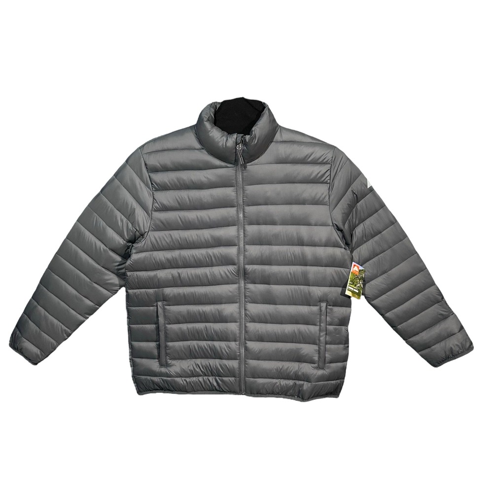 Ozark Trail Men's Zip Front Puffer Jacket Size L Gray Winter Coat Zip Pockets